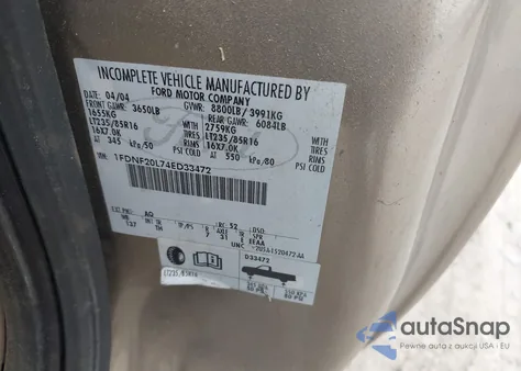 2004 Ford F-250 Xl/Xlt из США, поврежденный, VIN 1FDNF20L74ED33472